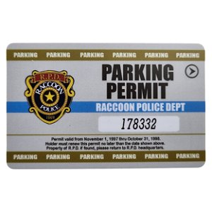 Cartão Estacionamento R.P.D Raccoon Police  Resident Evil