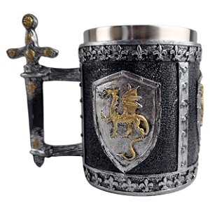 Caneca Medieval Dragão Dourado e Espada 400ml
