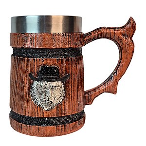 Caneca Barril Rústica Gato Cowboy 600ml