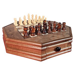 Jogo de Xadrez Em Madeira Com Peças Magnéticas E Gaveta