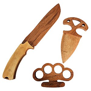 Kit Para Treino Defesa Madeira Faca T Dagger E Soco Inglês