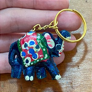 Chaveiro Elefante de Madeira Artesanal Azul