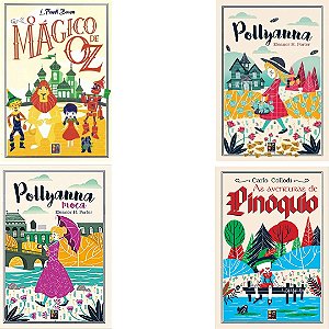 Kit Juvenil com 4 Livros: Pollyanna + Pollyanna Moça + Mágico de Oz + Pinóquio