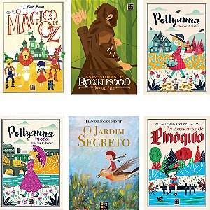 Kit Juvenil com 6 Livros: Pollyanna + Pollyanna Moça + Mágico de Oz + Pinóquio + Robin Hood + Jardim Secreto