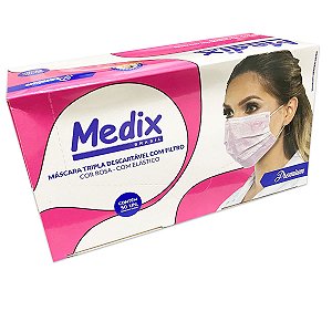 Máscara Cirúrgica Rosa Medix Tripla Camada 50 unidades