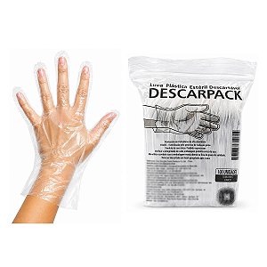 Luva Plástica Estéril Descartável Descarpack 100 Unidades
