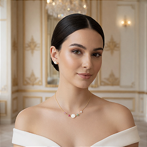 COLAR FEMININO COM PÉROLAS E PEDRAS NATURAIS "SOFT POWER MINIMAL"