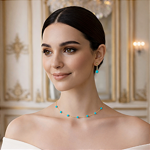 COLAR FEMININO COM TURQUESAS NATURAIS "CÈLESTE"