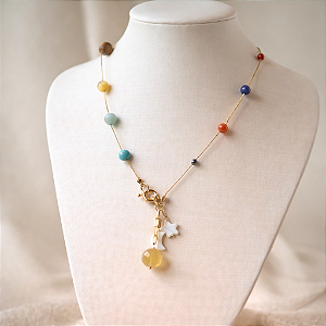 COLAR FEMININO COM PEDRAS NATURAIS "SISTEMA SOLAR"