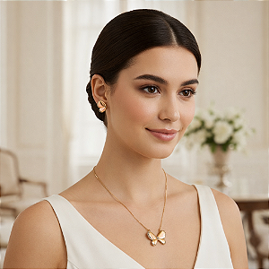 CONJUNTO FEMININO DE COLAR E BRINCOS COM BORBOLETAS "FIORELLE"