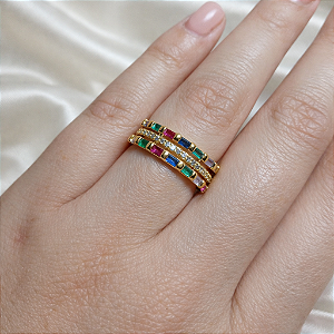 ANEL FEMININO COM PEDRAS COLORIDAS "IMPÉRIO"