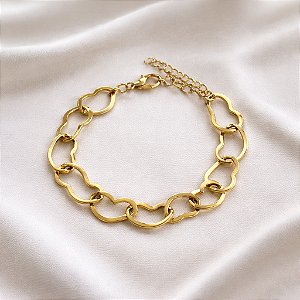 PULSEIRA FEMININA COM ELOS GRANDES DE CORAÇÃO "AMORE"