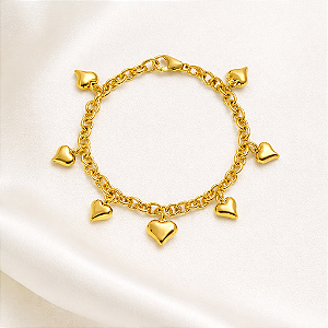 PULSEIRA FEMININA COM PINGENTES DE CORAÇÃO "AFFETTO"