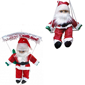 Enfeite de Natal Boneco Papai Noel Balanço e Paraquedas
