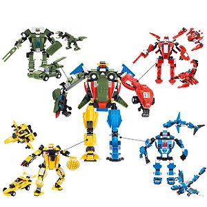 Blocos de Montar 3 em 1 Robô Dinossauro e Nave Brinquedo Transformers