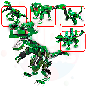 Blocos de Montar 3 em 1 Dinossauro Robôs e Carros Brinquedo Transformers