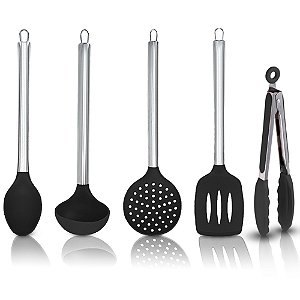 Conjunto Utensílios de Cozinha Colheres de Silicone 5 Pçs