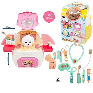 Kit Mochila Infantil Pet Shop Maleta Veterinário Jr Com Cachorrinho