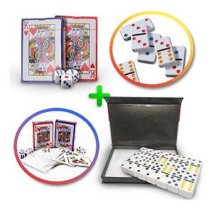 Kit Dominó Profissional 28 Pçs + 2 Baralhos e 6 Dados