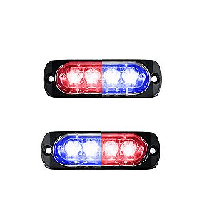 Kit Strobo 4 leds para Grade Vermelho Azul, luz de emergência, alerta