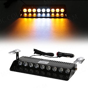 Strobo 8 Leds Interno Amarelo/Branco para CCR, Escolta, Segurança