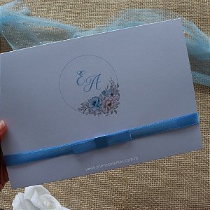 Convite de Casamento Azul Serenity - Elegante e Personalizado — Kits com 30, 50, 80 e 100 Unidades