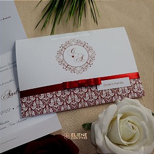 Convite de Casamento Floral Arabesco Marsala - kits com 30, 50, 80 e 100 unidades