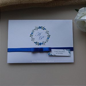 Convite de Casamento Floral Azul Royal - kits com 30, 50, 80 e 100 unidades