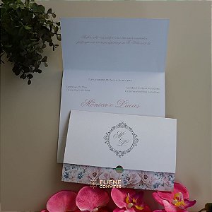 Convite de Casamento Rosê & Cinza — Floral Moderno (30, 50, 80 e 100 un.)