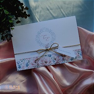 Convite de Casamento Arabesco Floral Rosa e Azul