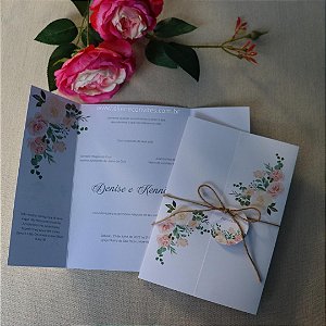 Convite de Casamento Floral Rosé Rústico