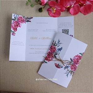 Convite de Casamento Floral Rosa Fúcsia