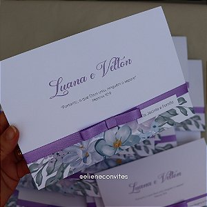 Convite de Casamento Floral Lilás/Lavanda - kits com 30, 50, 80 e 100 unidades