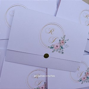 Convite de Casamento Floral Rosê e Dourado – Kits com 30, 50, 80 e 100 unidades