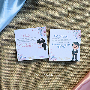 Convite para Pajem ou Dama | Floral Azul e Rosa