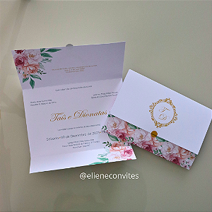 Convite Floral Rosa Clássico | Casamento | 30, 50, 80 e 100 Unidades