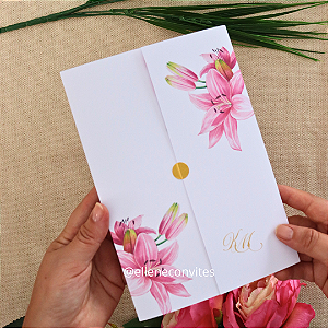 Convite de Casamento Rosa Romântico – Opções com 30, 50, 80 e 100 Unidades