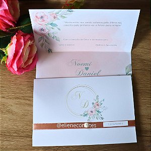 Convite de Casamento Romântico Rosê - kits com 30, 50, 80 e 100 unidades