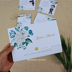 Convite de Casamento Floral Verde – Kits com 30, 50, 80 e 100 unidades