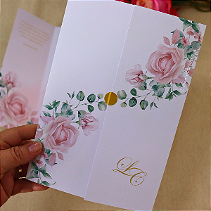 Convite Casamento Floral Rosê – Delicado e Romântico | Kits 30, 50, 80 e 100