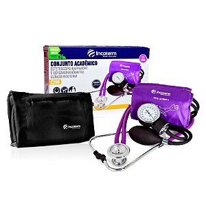 Conjunto Acadêmico Estetoscópio Rappaport e Esfigmomanômetro Clínico C200 Incoterm Roxo
