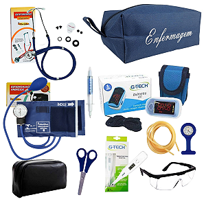 Kit da Enfermagem com Necessaire, Estetoscópio e Aparelho de Saturação de Oxigênio Diversas Cores