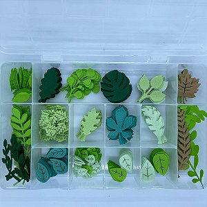 Caixa com recortes de folhas em tecido feltro