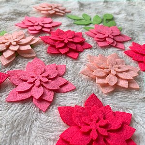 Kit de recorte de flor 4 camadas em feltro 10 unidades
