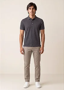Camisa Polo Slim Fit - Preto Mescla