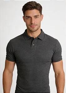 Camisa Polo Slim Fit - Preto Mescla