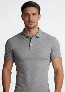 Camisa Polo Slim Fit - Cinza Mescla