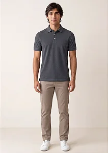 Camisa Polo Slim Fit - Chumbo