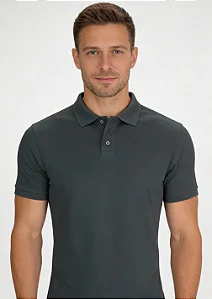 Camisa Polo Slim Fit - Chumbo