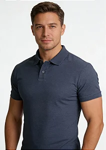 Camisa Polo Slim Fit - Marinho Mescla